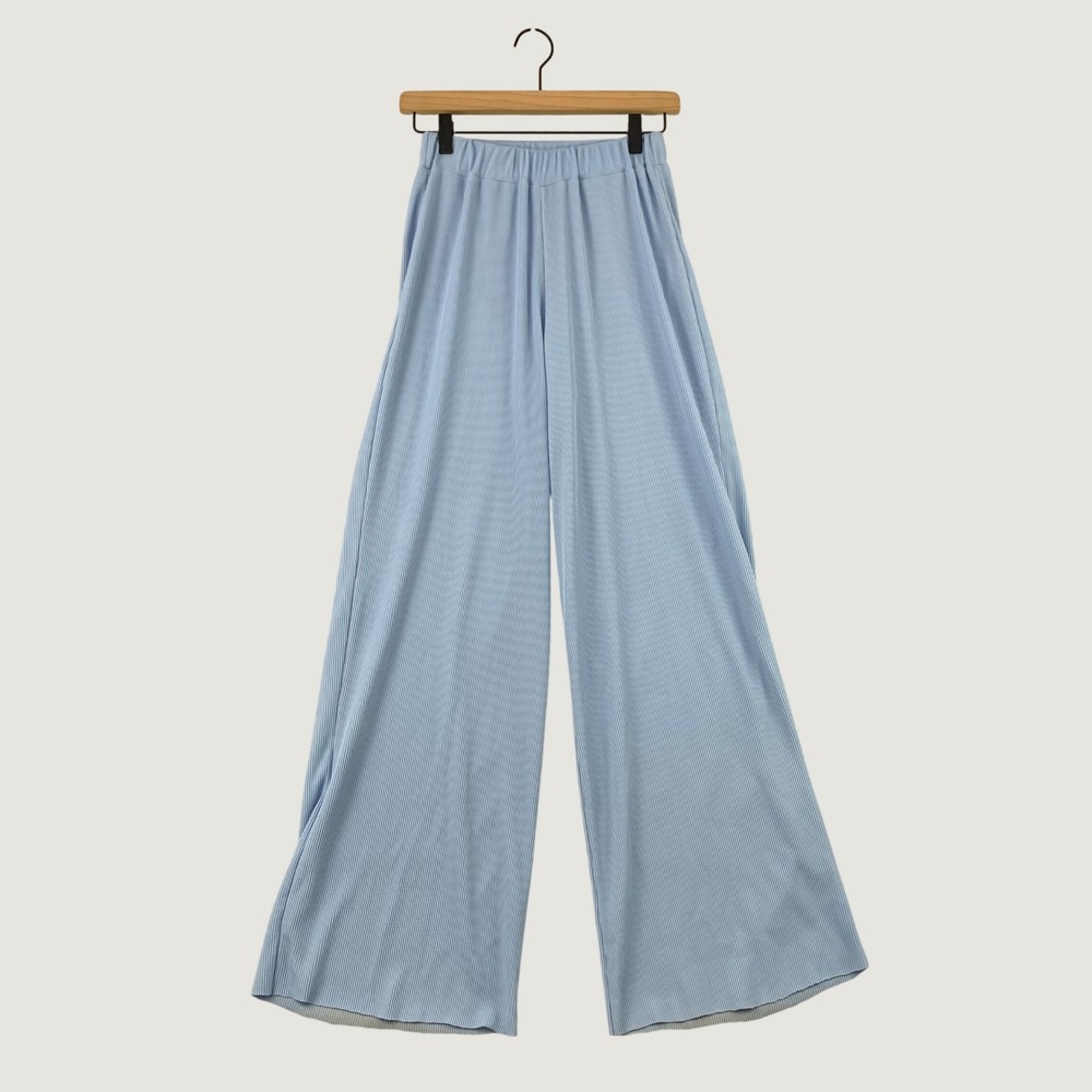 Nasty Gal Collection Wide Leg Pants Women 0 Light Blue Ribbed High Rise